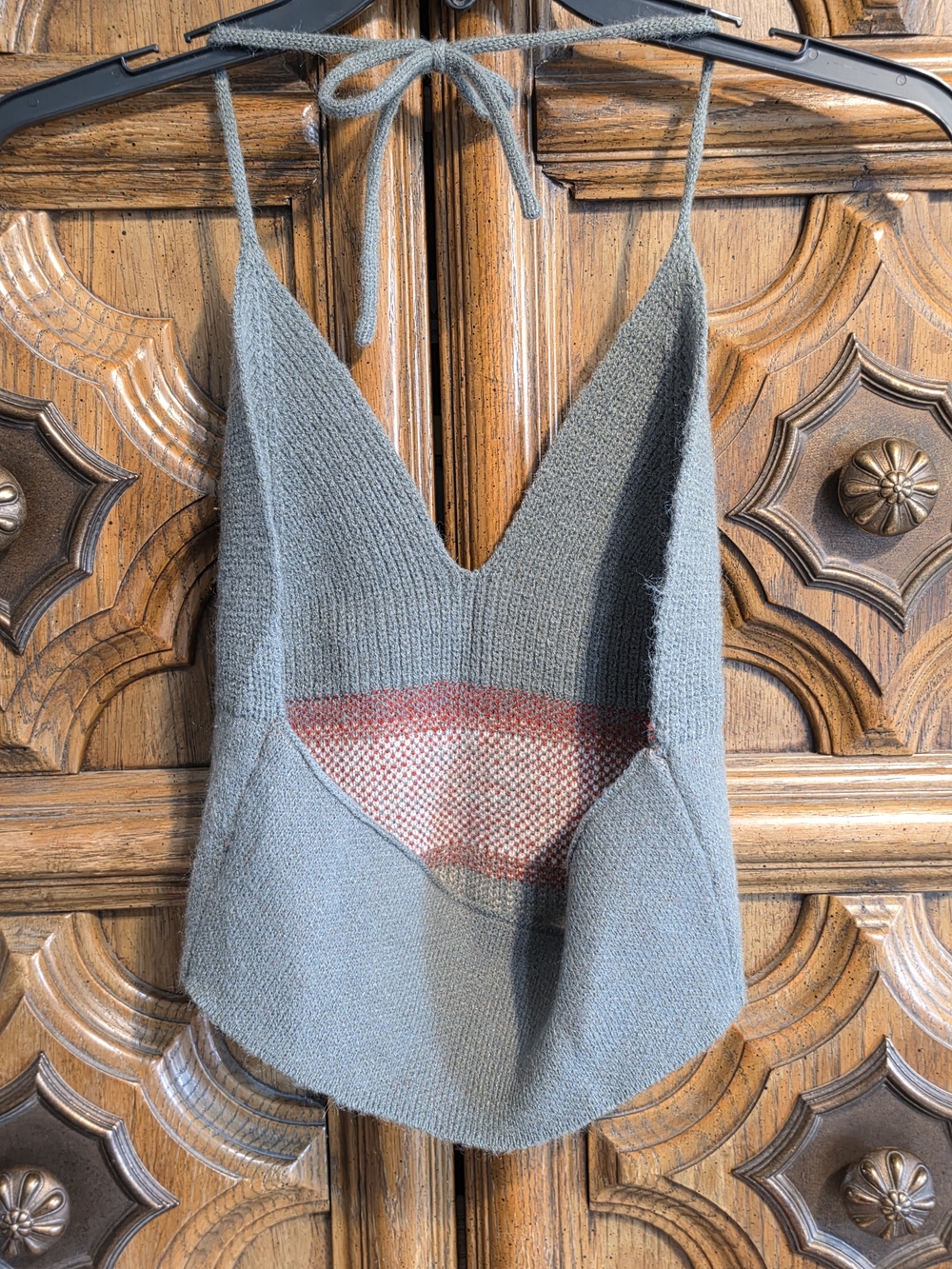 ROMWE Olive Green Knit Mushroom Print Crop Top - Picture 2 of 3
